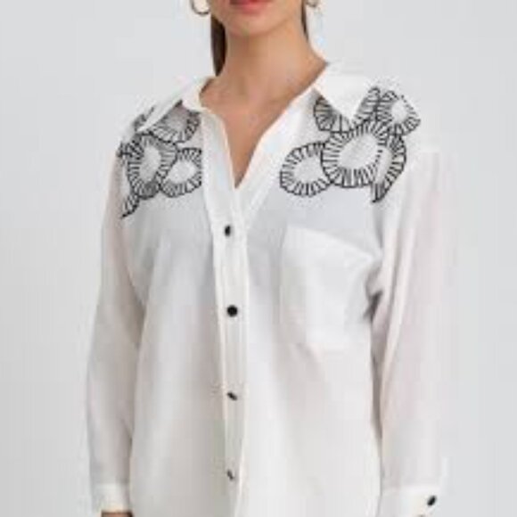White Semi-Sheer Embroidered Blouse - Picture 9 of 9